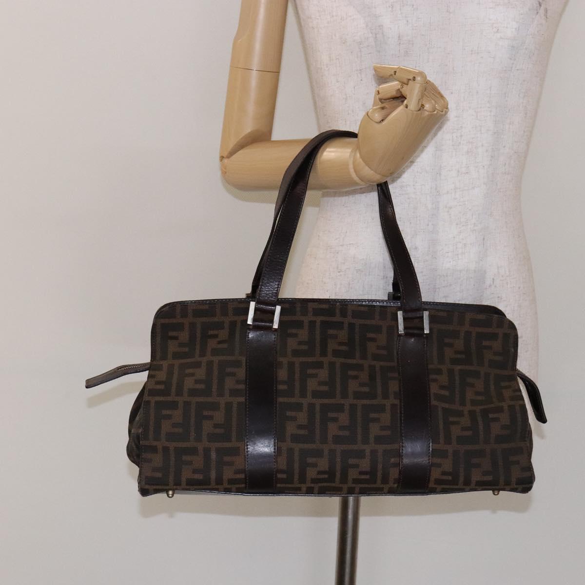 FENDI Zucca Canvas Hand Bag Black Brown Auth 138625