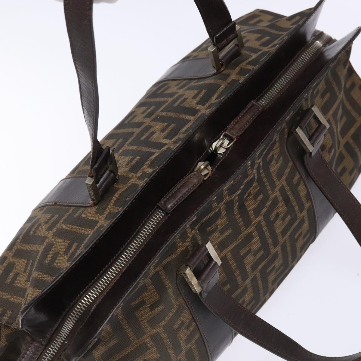 FENDI Zucca Canvas Hand Bag Black Brown Auth 138625
