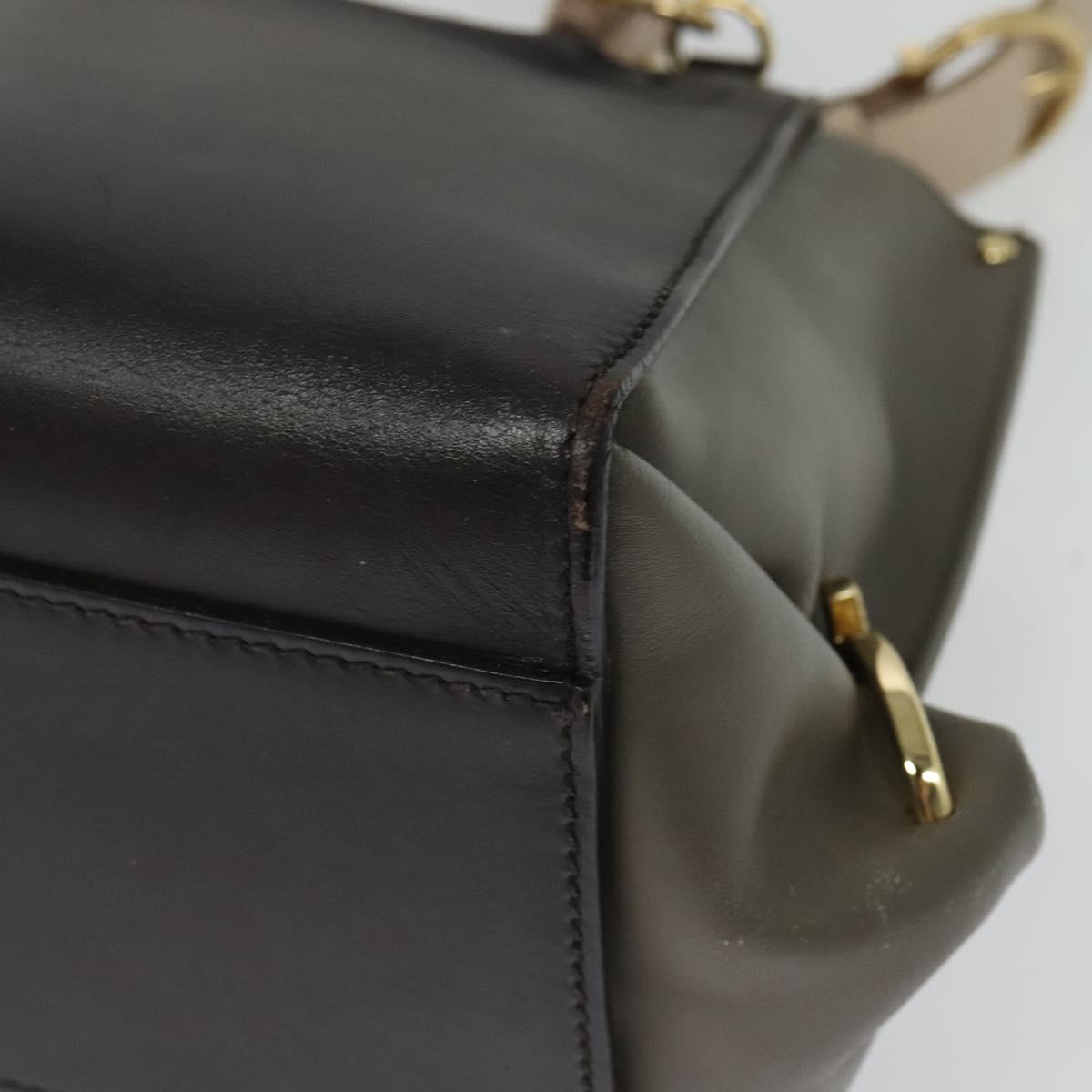 Salvatore Ferragamo Gancini Sophia Hand Bag Leather 2way Brown Gold Auth 138628