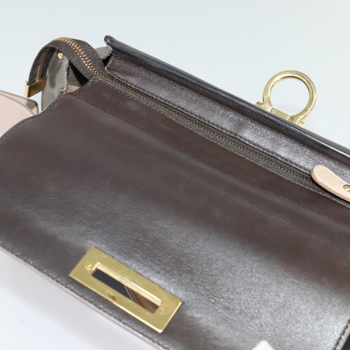 Salvatore Ferragamo Gancini Sophia Hand Bag Leather 2way Brown Gold Auth 138628