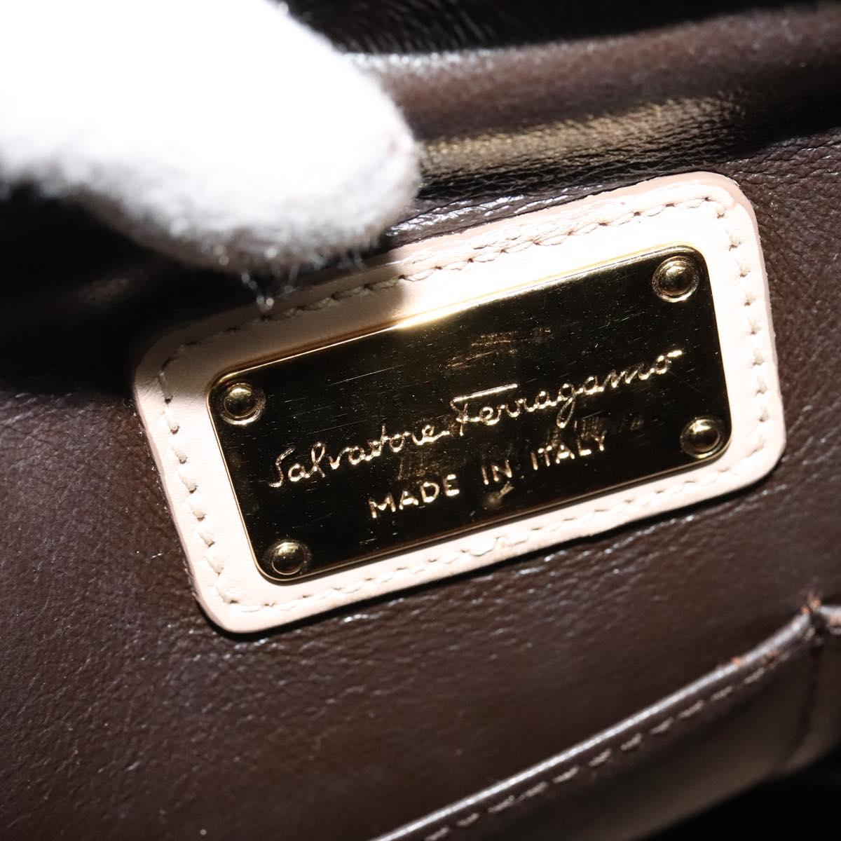Salvatore Ferragamo Gancini Sophia Hand Bag Leather 2way Brown Gold Auth 138628