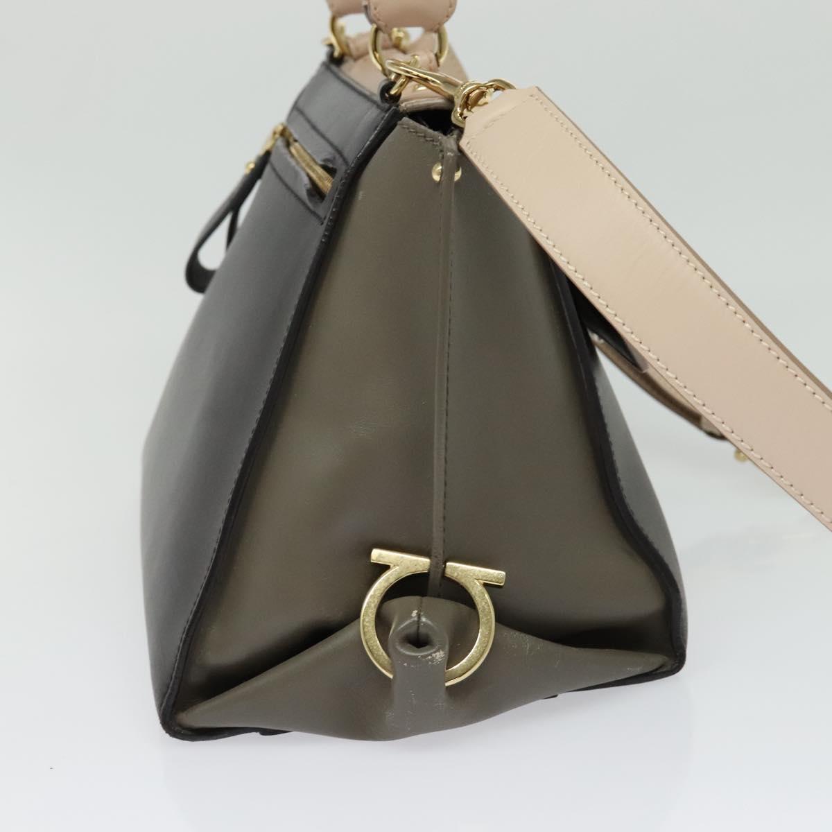 Salvatore Ferragamo Gancini Sophia Hand Bag Leather 2way Brown Gold Auth 138628