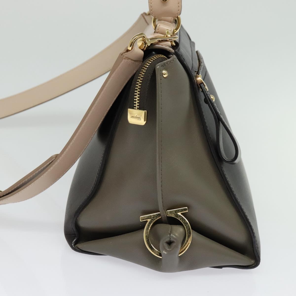 Salvatore Ferragamo Gancini Sophia Hand Bag Leather 2way Brown Gold Auth 138628