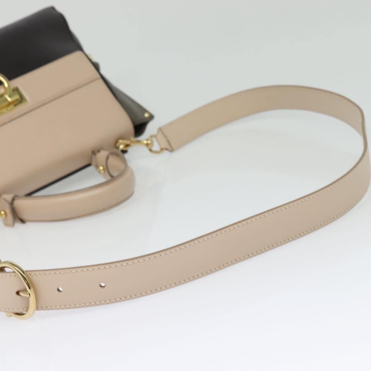 Salvatore Ferragamo Gancini Sophia Hand Bag Leather 2way Brown Gold Auth 138628