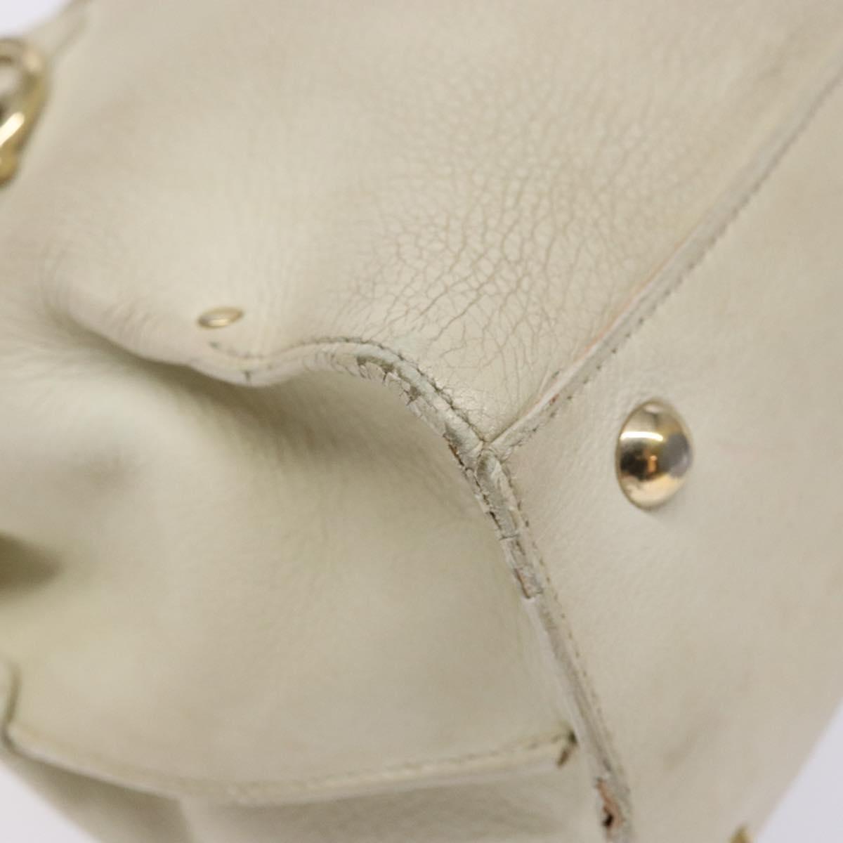 Salvatore Ferragamo Gancini Hand Bag Leather White Gold Auth 138629