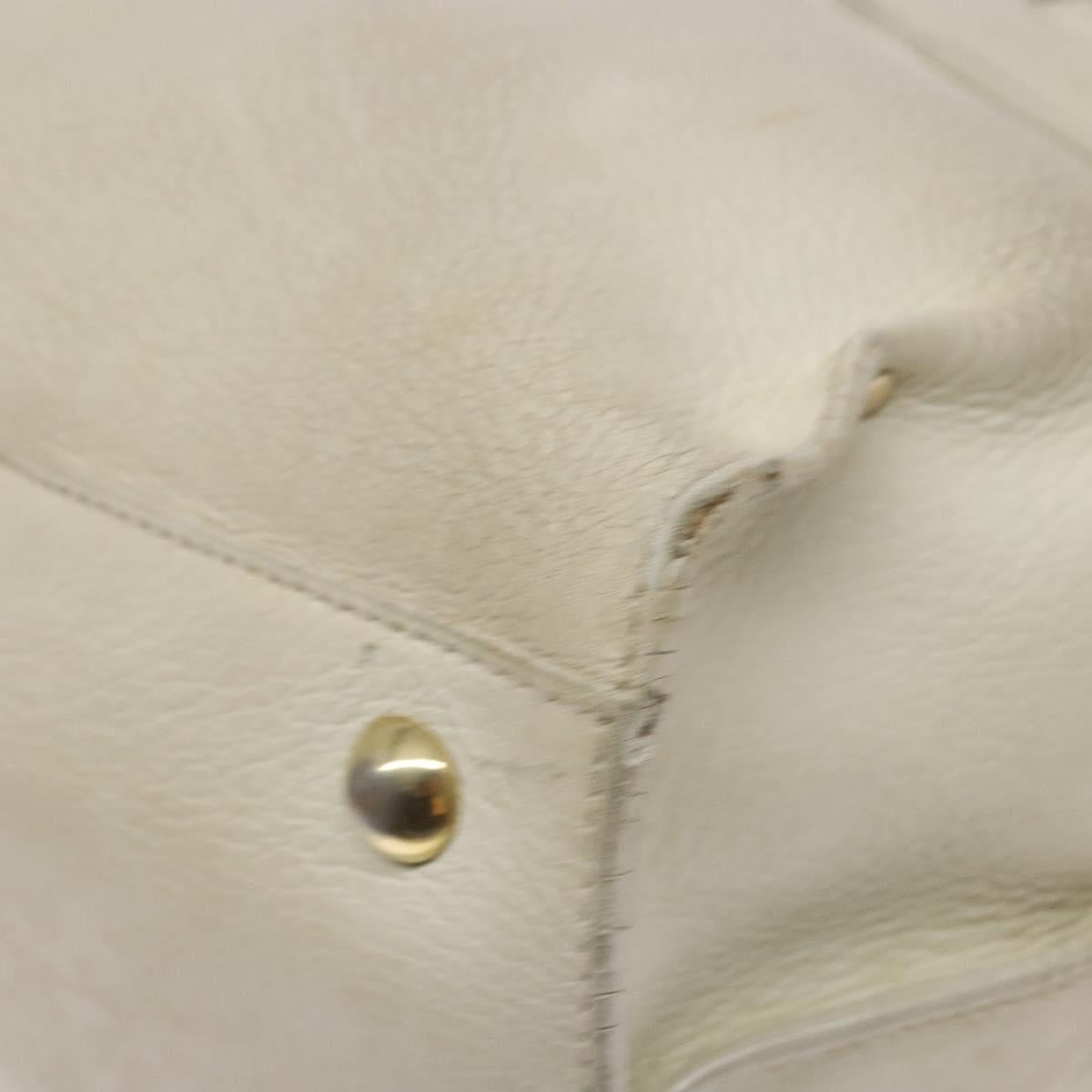 Salvatore Ferragamo Gancini Hand Bag Leather White Gold Auth 138629