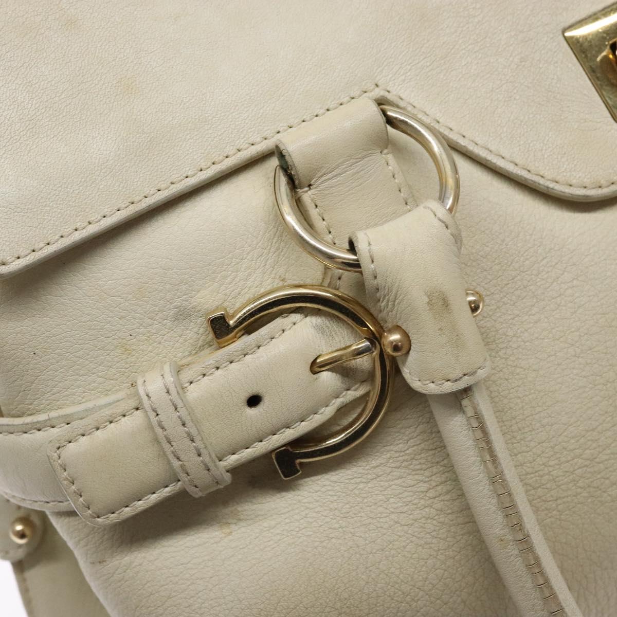 Salvatore Ferragamo Gancini Hand Bag Leather White Gold Auth 138629
