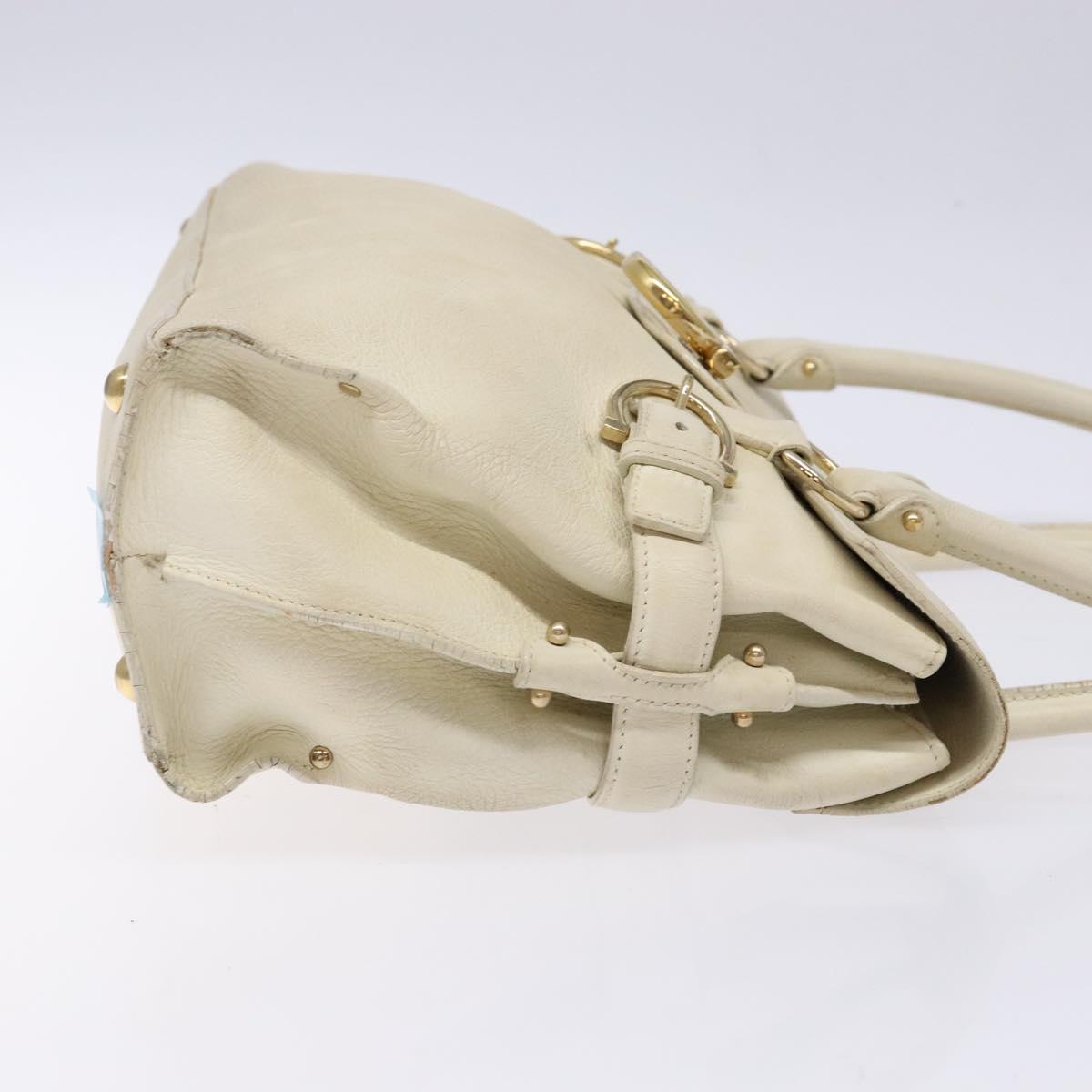 Salvatore Ferragamo Gancini Hand Bag Leather White Gold Auth 138629