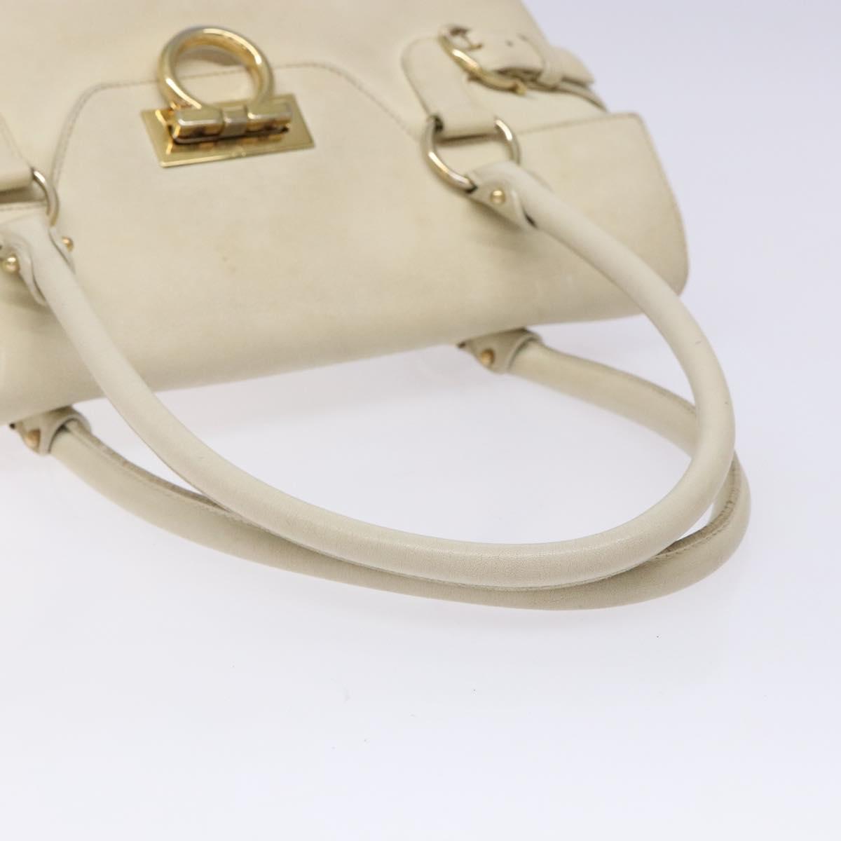 Salvatore Ferragamo Gancini Hand Bag Leather White Gold Auth 138629
