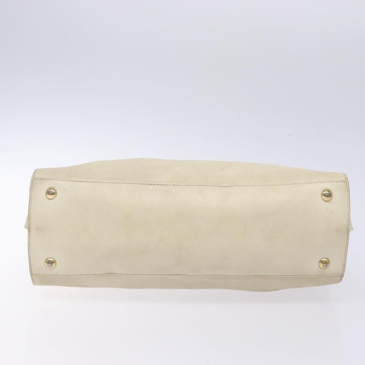 Salvatore Ferragamo Gancini Hand Bag Leather White Gold Auth 138629