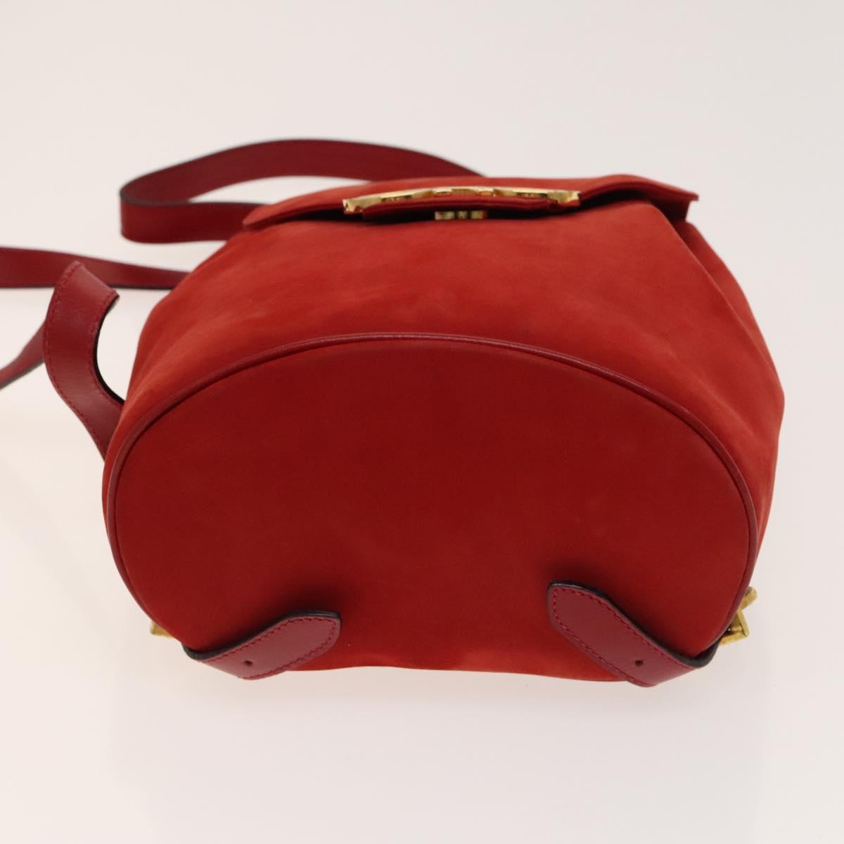 Salvatore Ferragamo Gancini Backpack Suede Red Gold Auth 138631