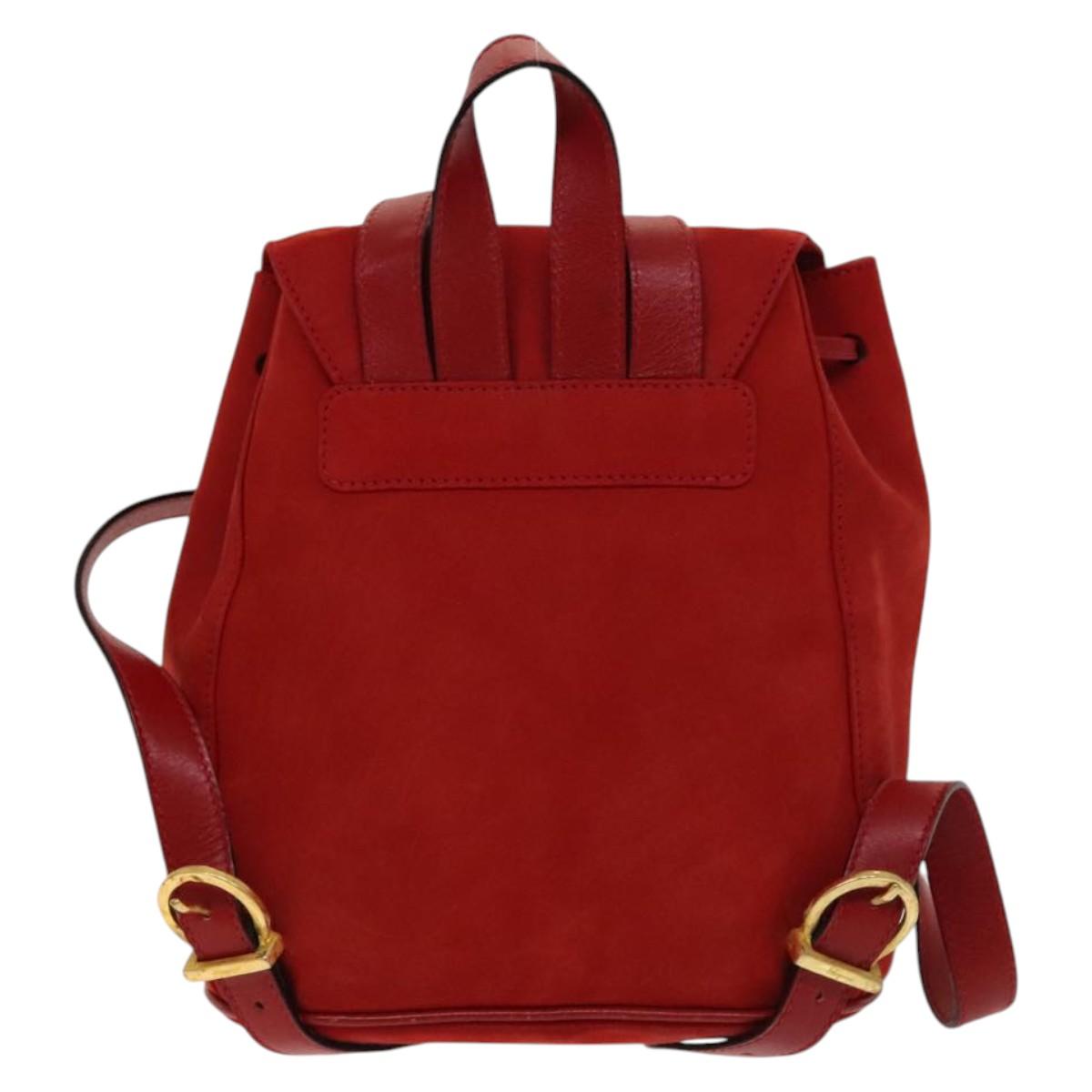 Salvatore Ferragamo Gancini Backpack Suede Red Gold Auth 138631
