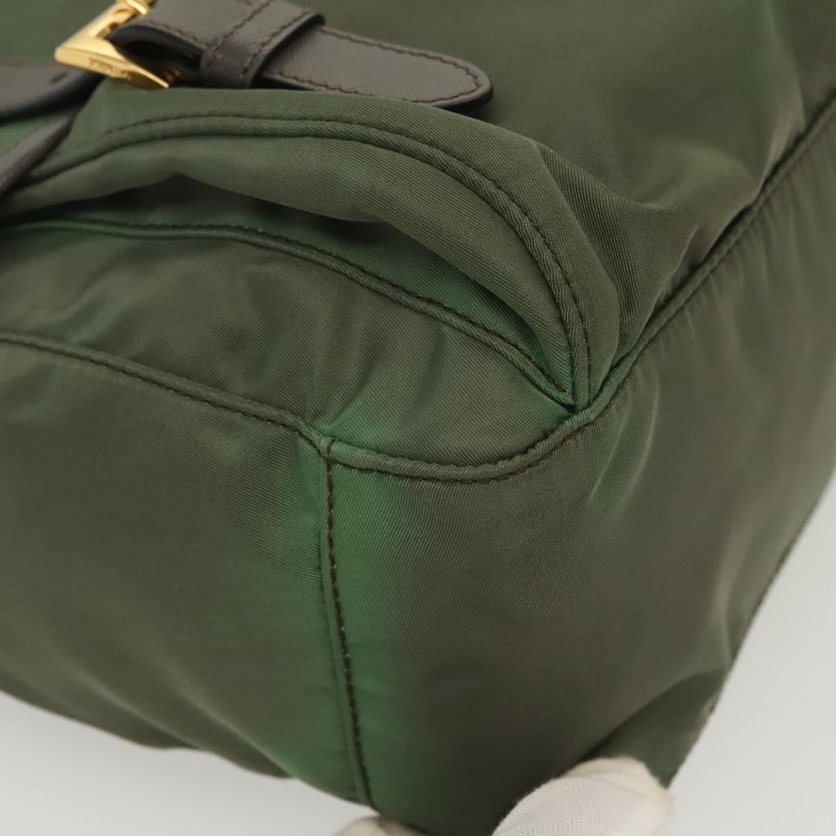 PRADA Shoulder Bag Nylon Khaki Gold Auth 138636