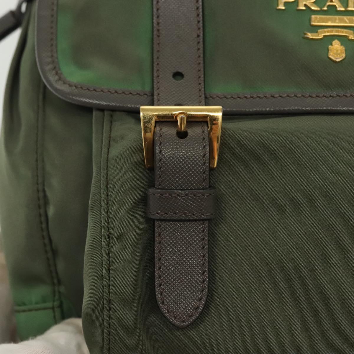 PRADA Shoulder Bag Nylon Khaki Gold Auth 138636