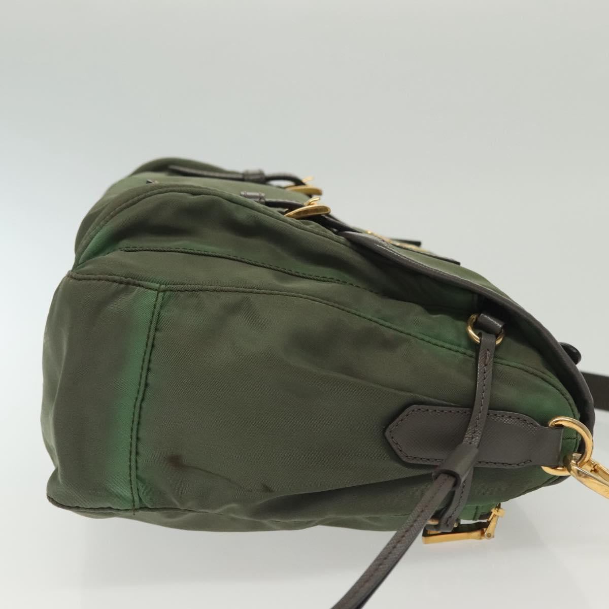 PRADA Shoulder Bag Nylon Khaki Gold Auth 138636