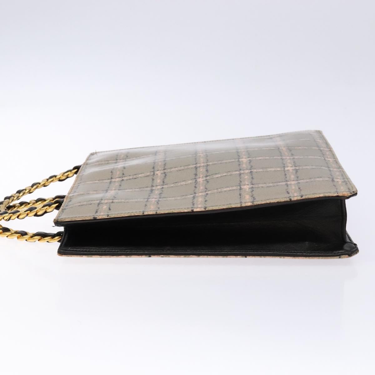 CHANEL Chain Hand Bag Enamel Beige Gold CC Auth 138791