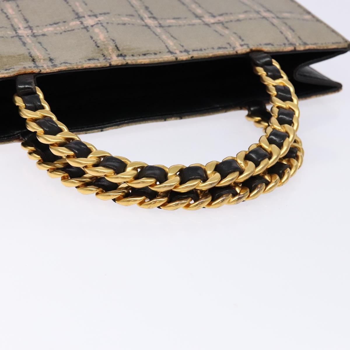 CHANEL Chain Hand Bag Enamel Beige Gold CC Auth 138791