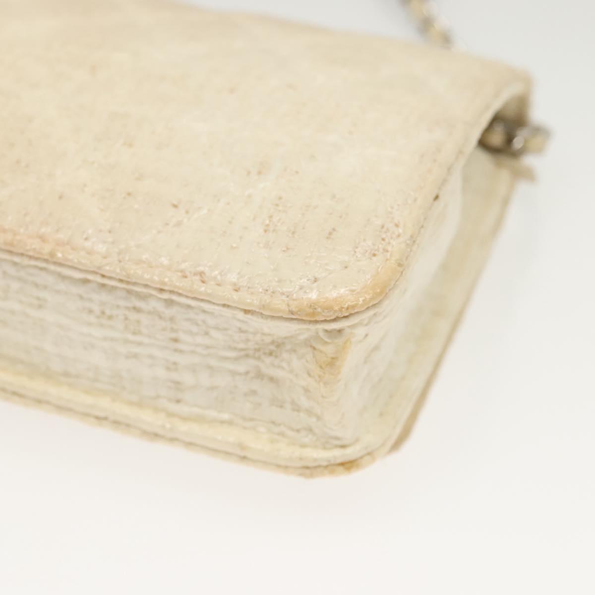 CHANEL Matelasse Chain Wallet Tweed White Silver CC Auth 138800