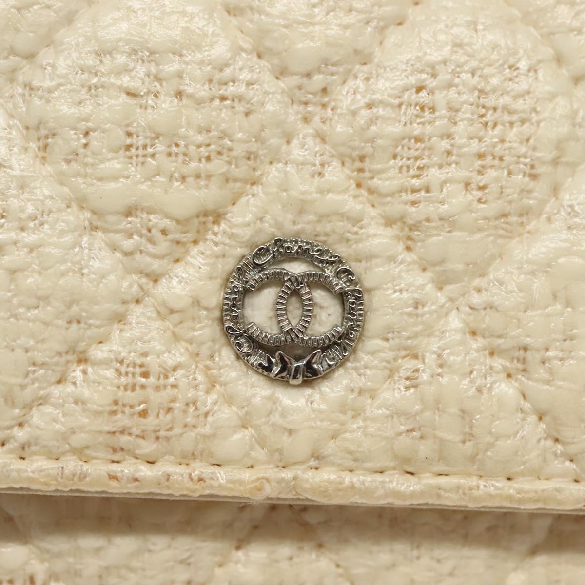 CHANEL Matelasse Chain Wallet Tweed White Silver CC Auth 138800