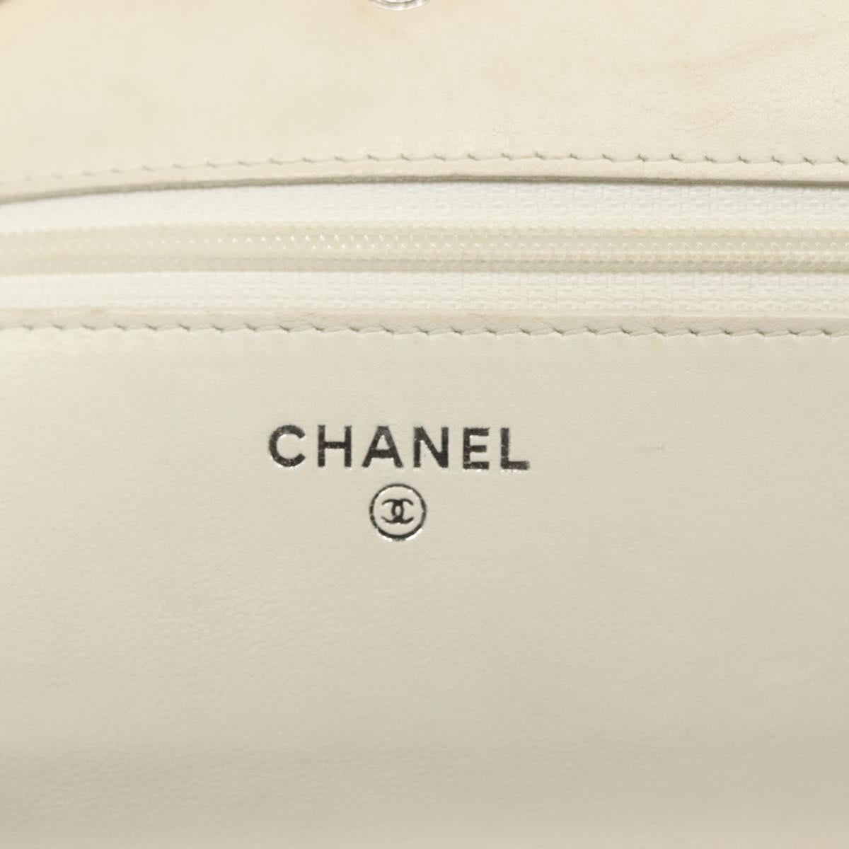 CHANEL Matelasse Chain Wallet Tweed White Silver CC Auth 138800