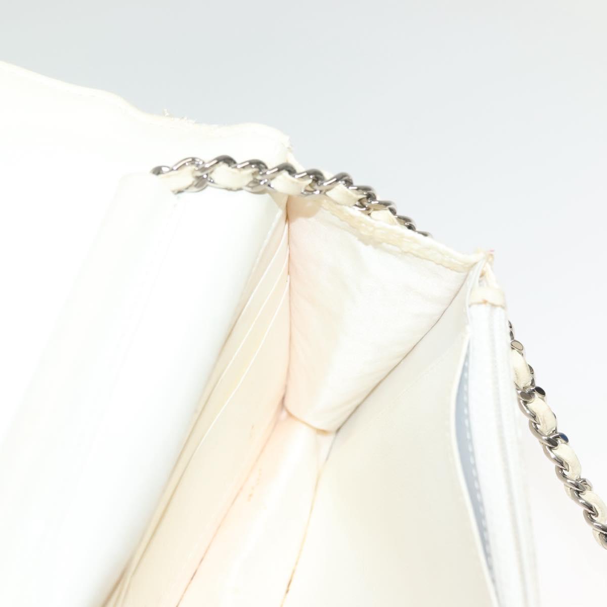 CHANEL Matelasse Chain Wallet Tweed White Silver CC Auth 138800