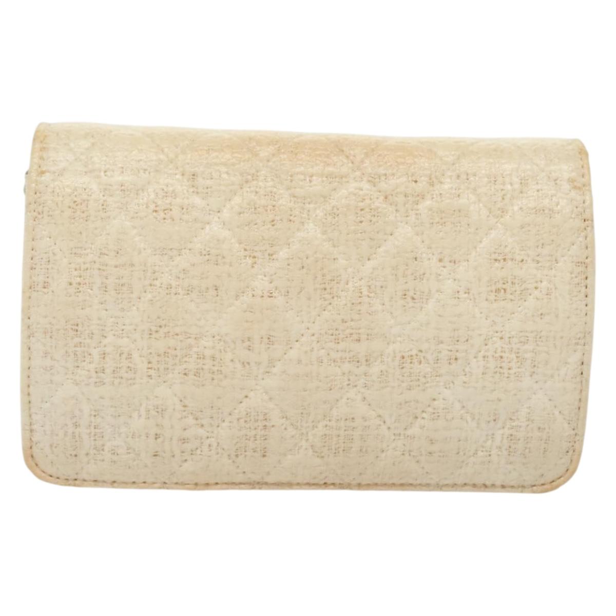 CHANEL Matelasse Chain Wallet Tweed White Silver CC Auth 138800