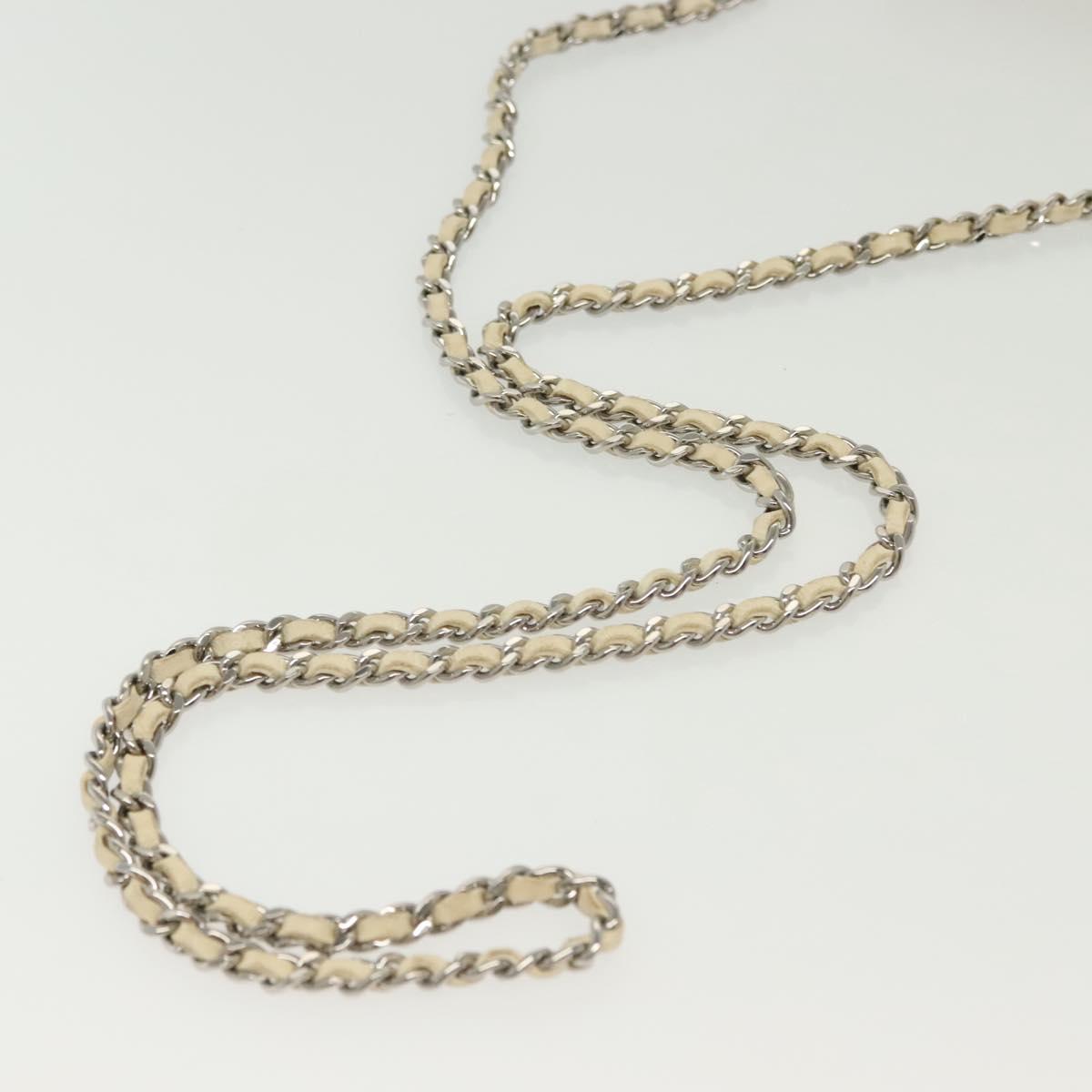 CHANEL Matelasse Chain Wallet Tweed White Silver CC Auth 138800