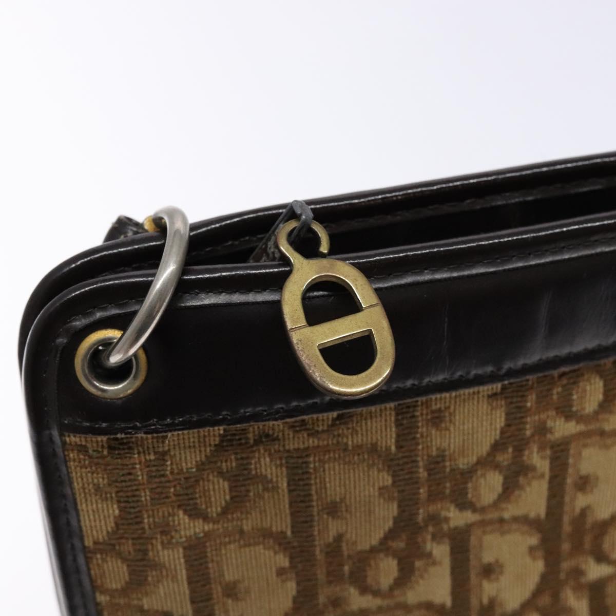 Christian Dior Trotter Canvas Shoulder Bag Brown Gold Auth 138805