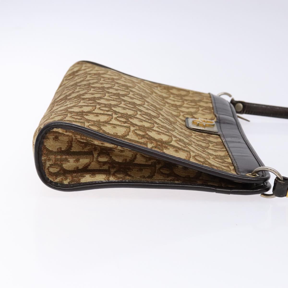 Christian Dior Trotter Canvas Shoulder Bag Brown Gold Auth 138805