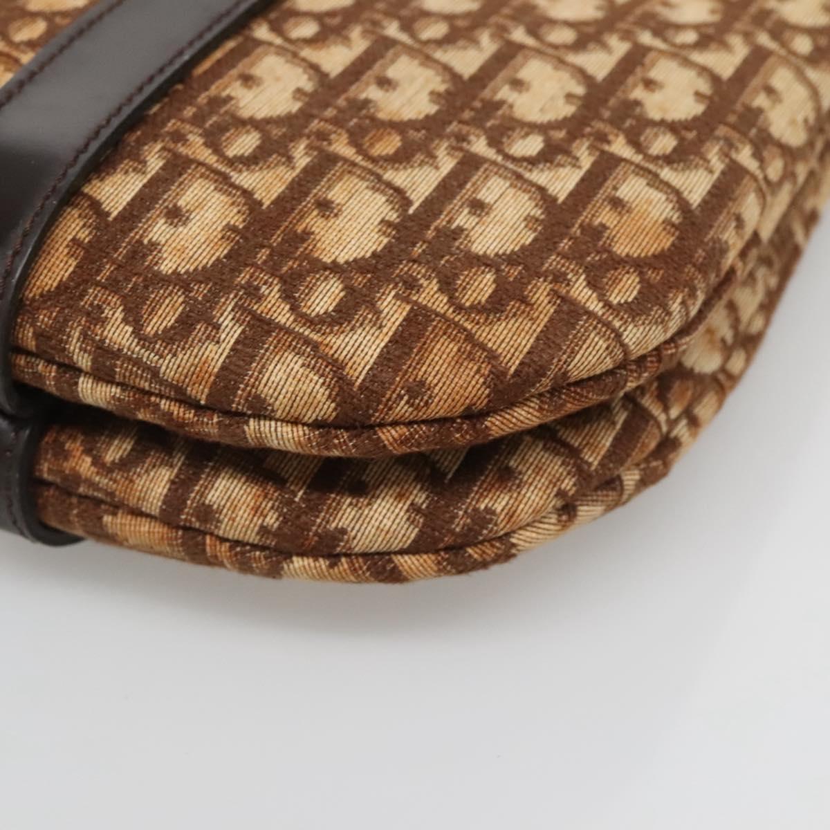 Christian Dior Trotter Canvas Hand Bag Brown Gold Auth 138806