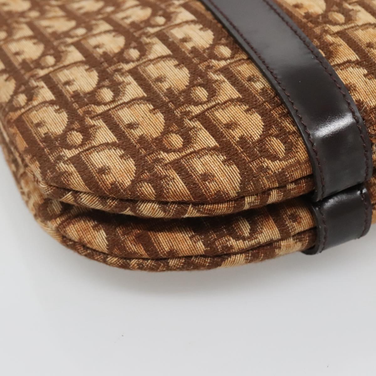 Christian Dior Trotter Canvas Hand Bag Brown Gold Auth 138806