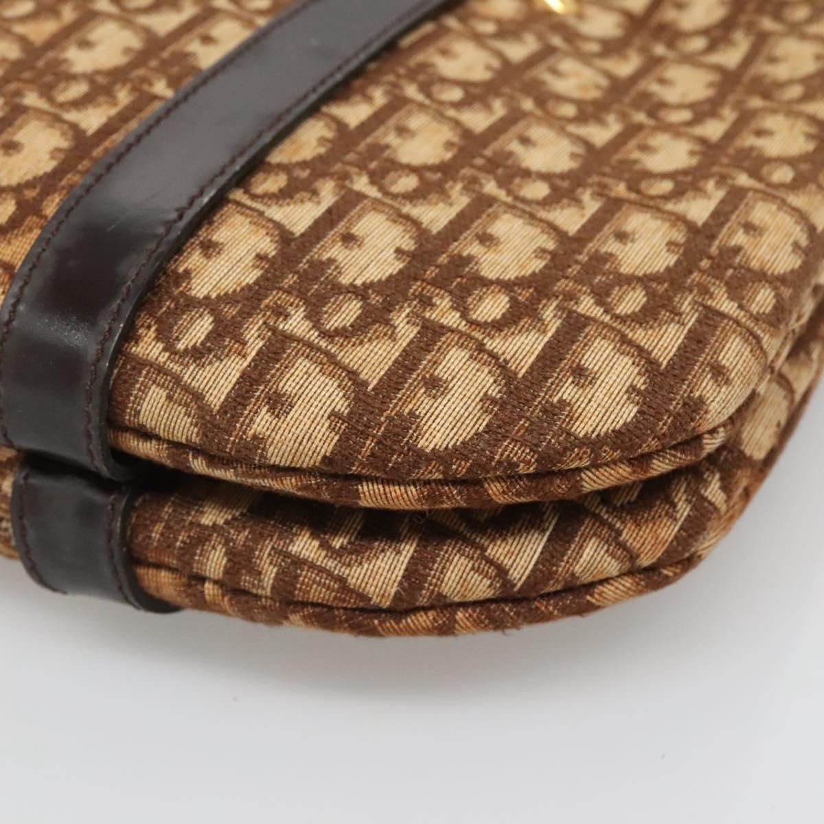 Christian Dior Trotter Canvas Hand Bag Brown Gold Auth 138806