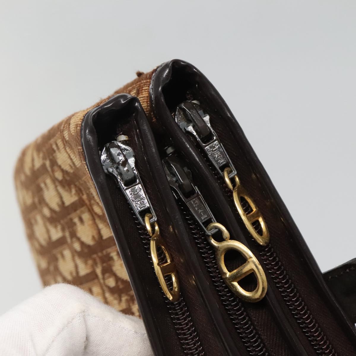 Christian Dior Trotter Canvas Hand Bag Brown Gold Auth 138806