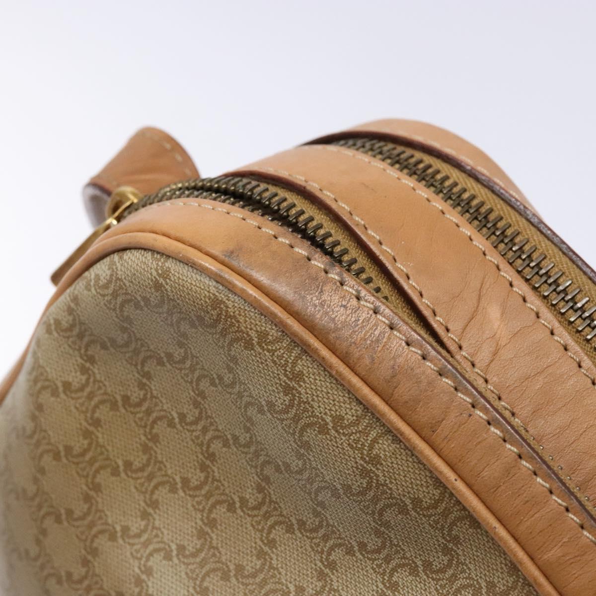 CELINE Macadam Canvas Shoulder Bag PVC Beige Gold Auth 138813