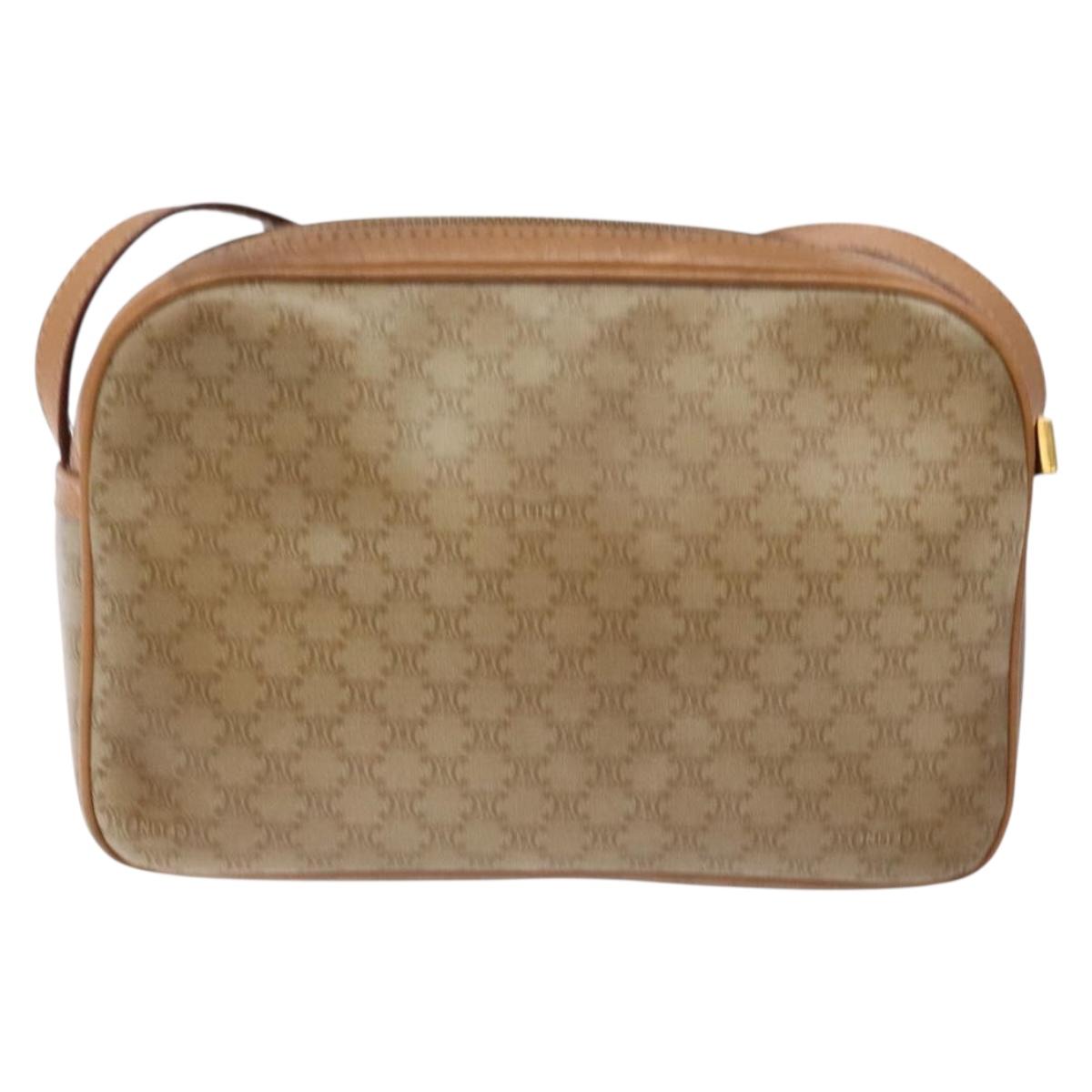 CELINE Macadam Canvas Shoulder Bag PVC Beige Gold Auth 138813