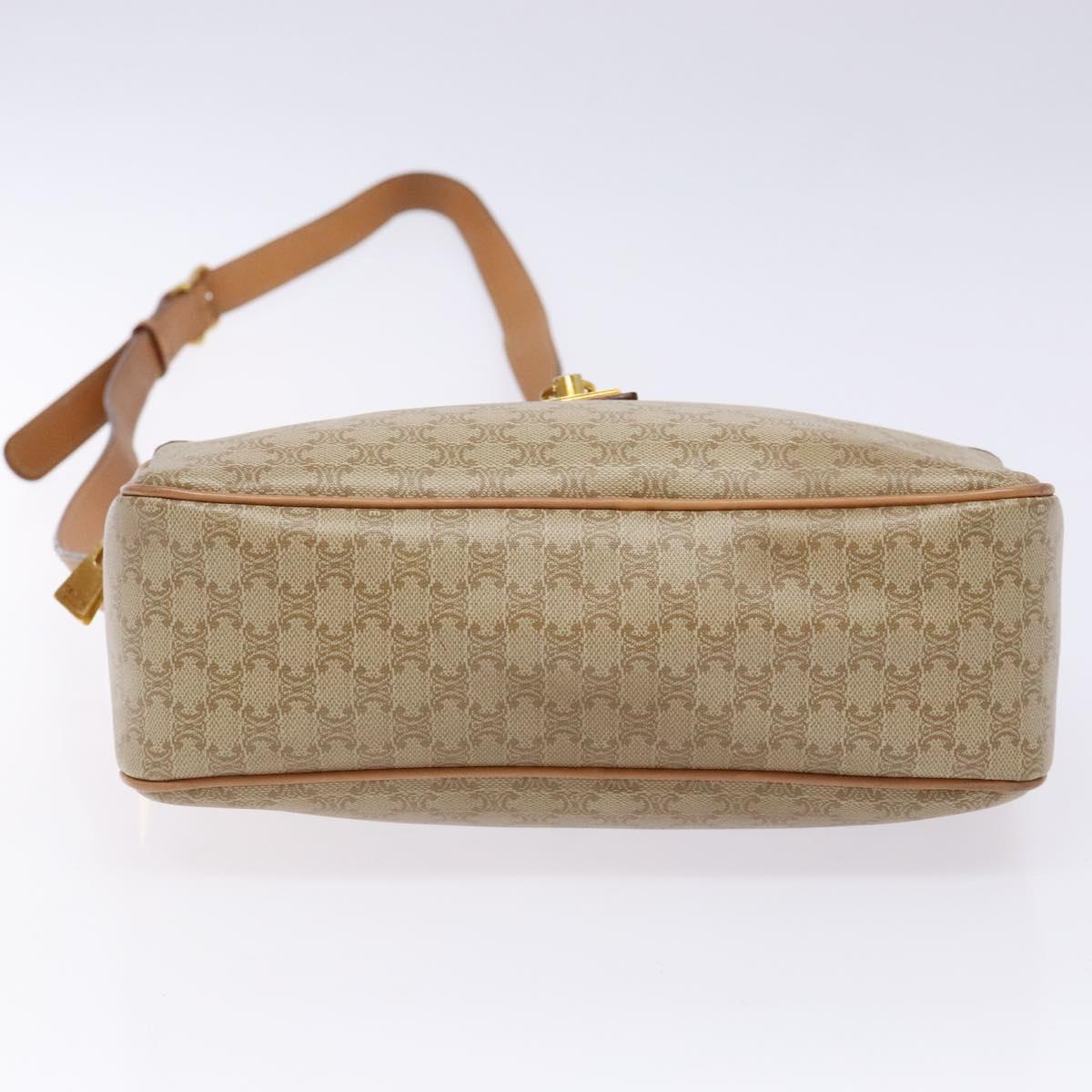 CELINE Macadam Canvas Shoulder Bag PVC Beige Gold Auth 138813