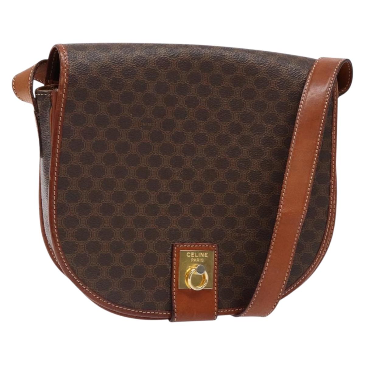 CELINE Macadam Canvas Shoulder Bag PVC Leather Brown Gold Auth 138815