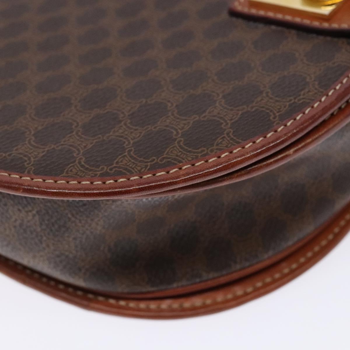 CELINE Macadam Canvas Shoulder Bag PVC Leather Brown Gold Auth 138815