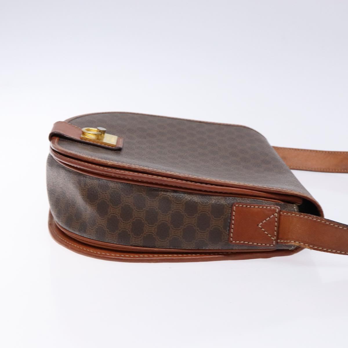 CELINE Macadam Canvas Shoulder Bag PVC Leather Brown Gold Auth 138815