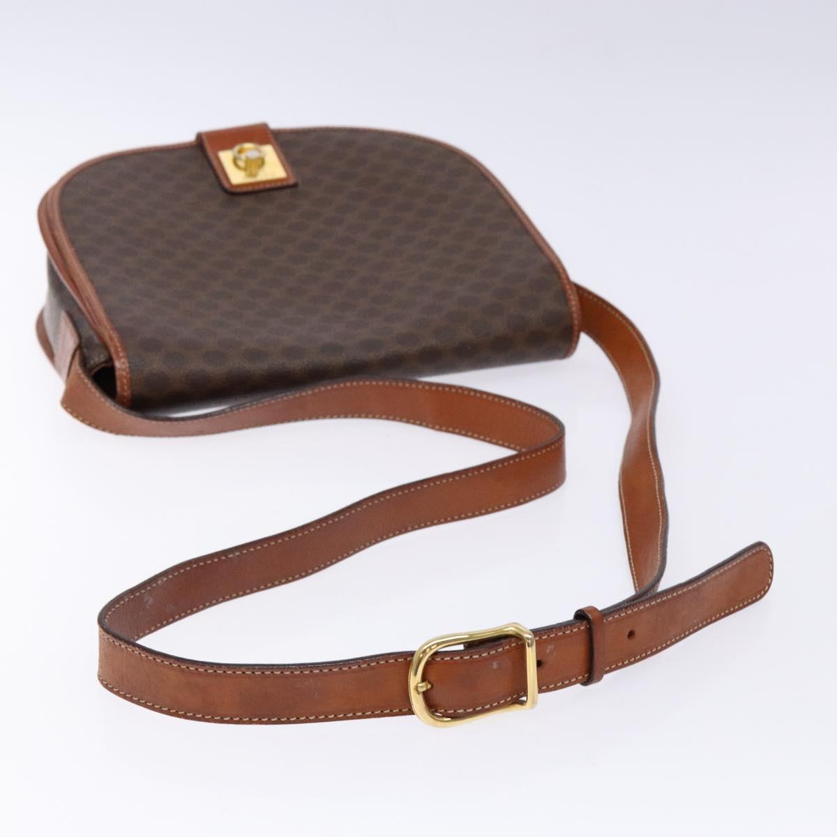 CELINE Macadam Canvas Shoulder Bag PVC Leather Brown Gold Auth 138815