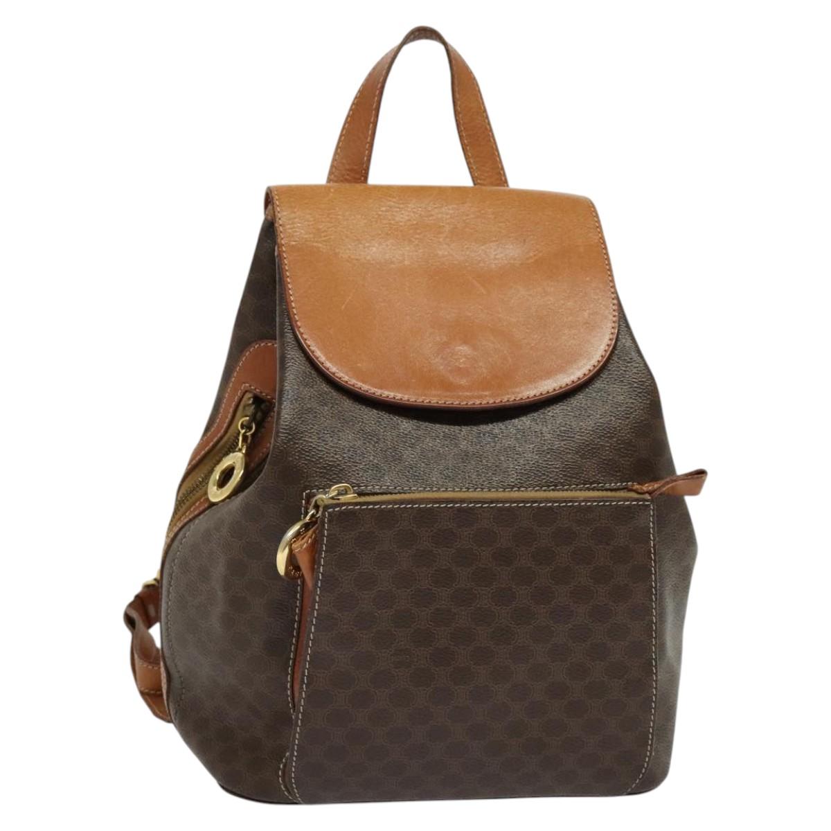 CELINE Backpack PVC Leather Brown Gold Auth 138816