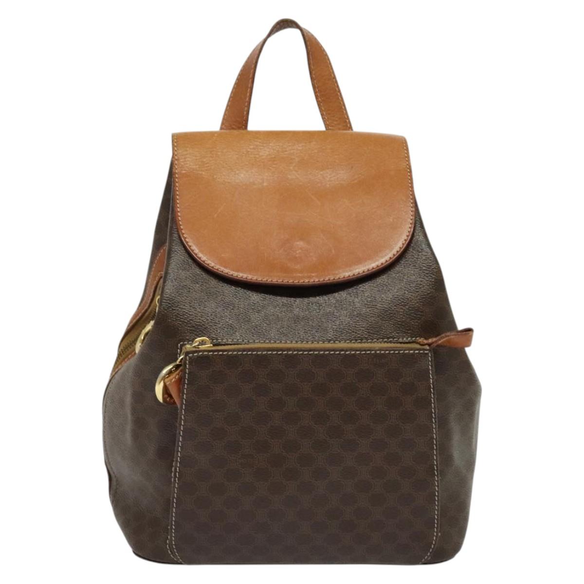 CELINE Backpack PVC Leather Brown Gold Auth 138816