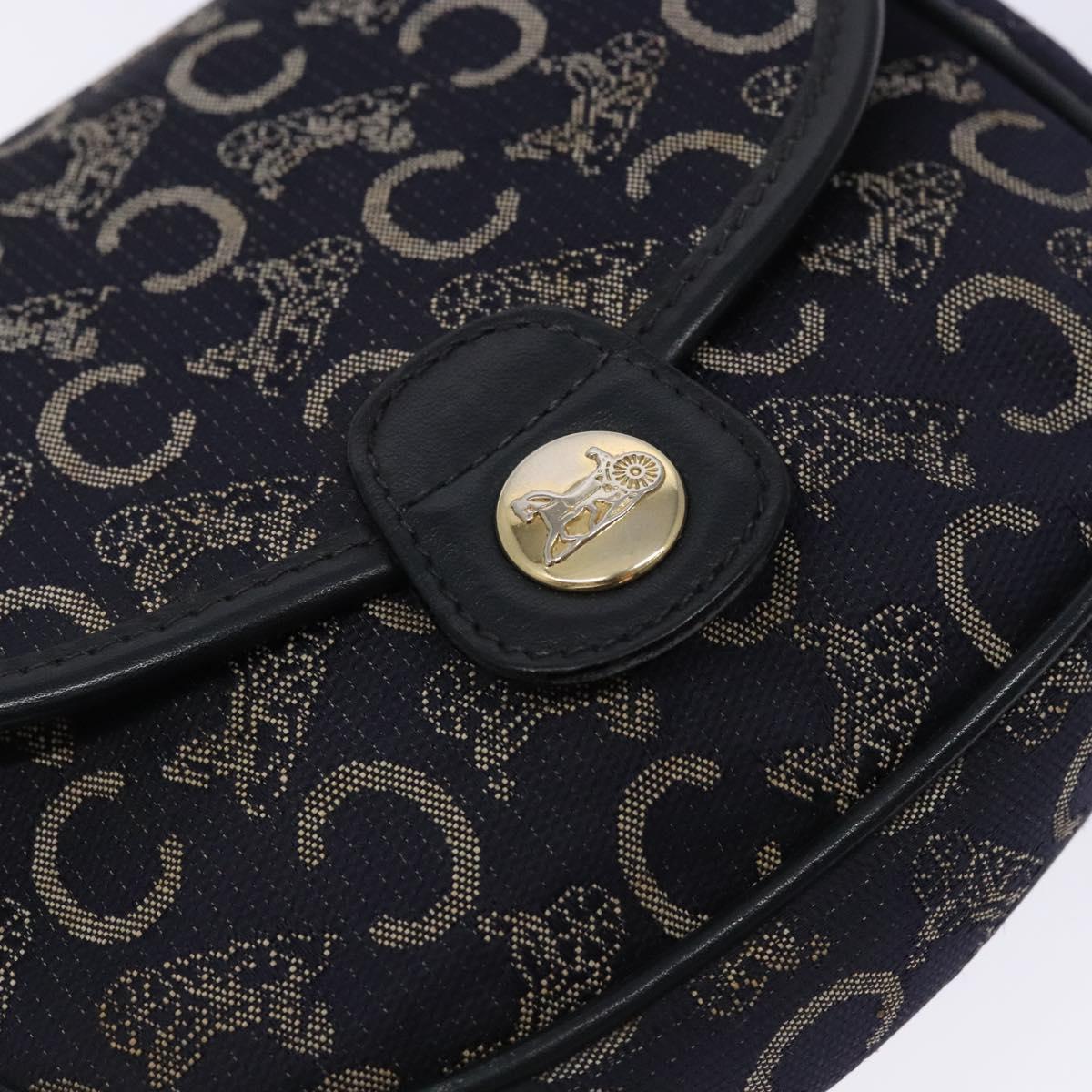CELINE C Sulky Shoulder Bag Canvas Navy Gold Auth 138818