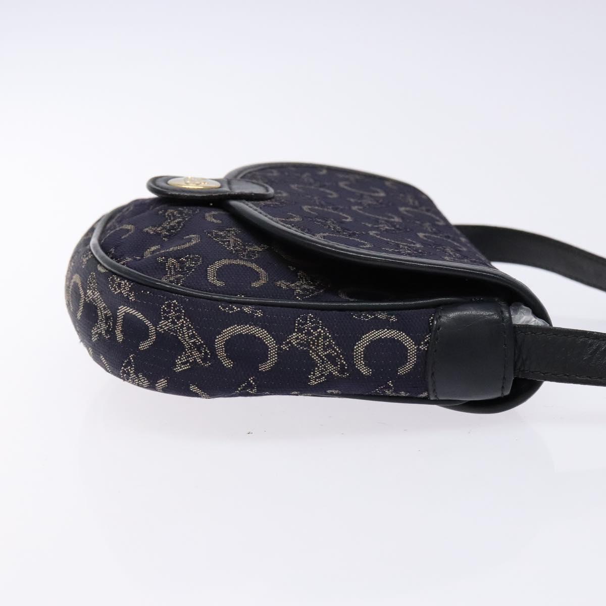 CELINE C Sulky Shoulder Bag Canvas Navy Gold Auth 138818