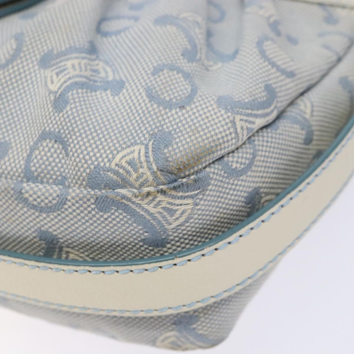 CELINE C Macadam Canvas Shoulder Bag Light Blue Gold Auth 138819