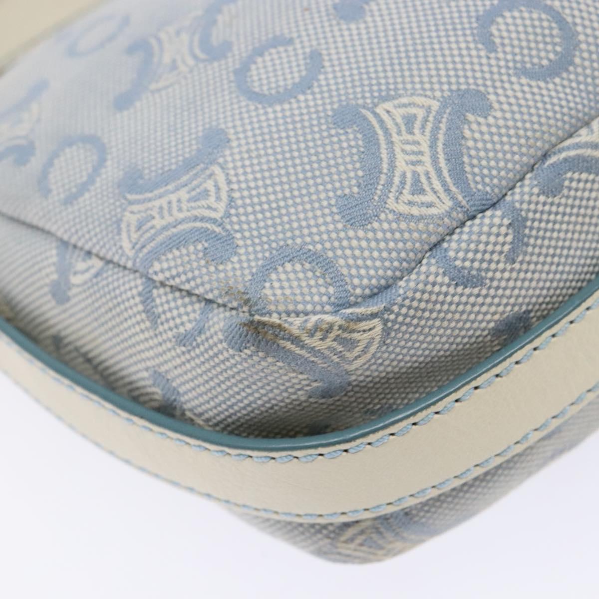 CELINE C Macadam Canvas Shoulder Bag Light Blue Gold Auth 138819