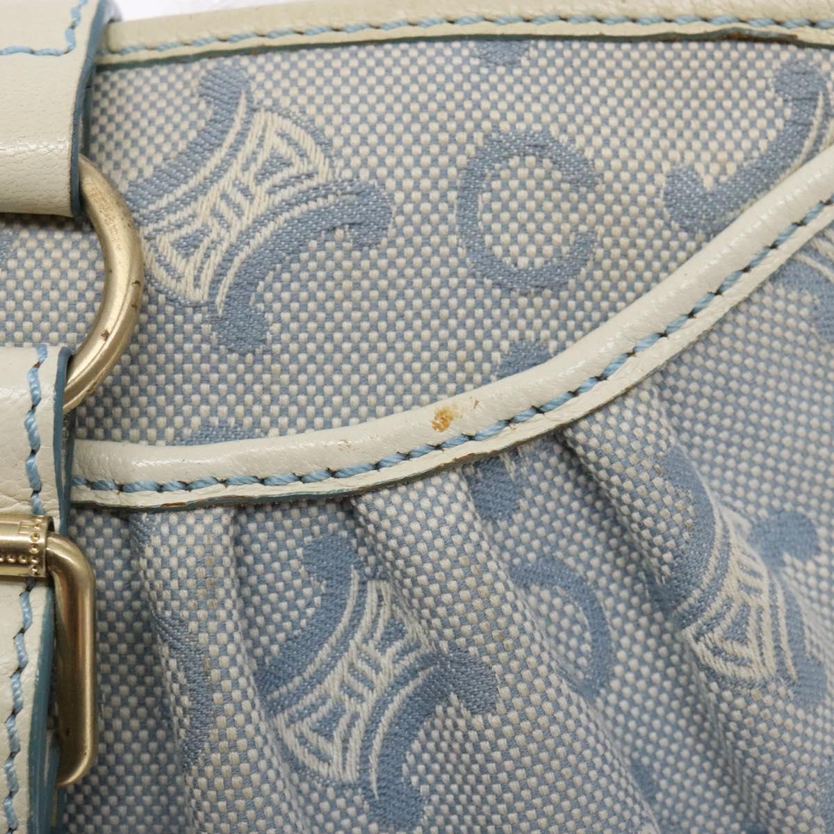CELINE C Macadam Canvas Shoulder Bag Light Blue Gold Auth 138819