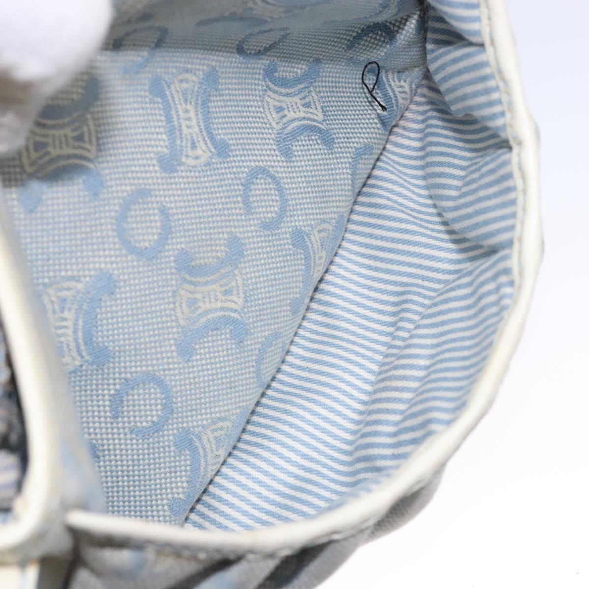 CELINE C Macadam Canvas Shoulder Bag Light Blue Gold Auth 138819