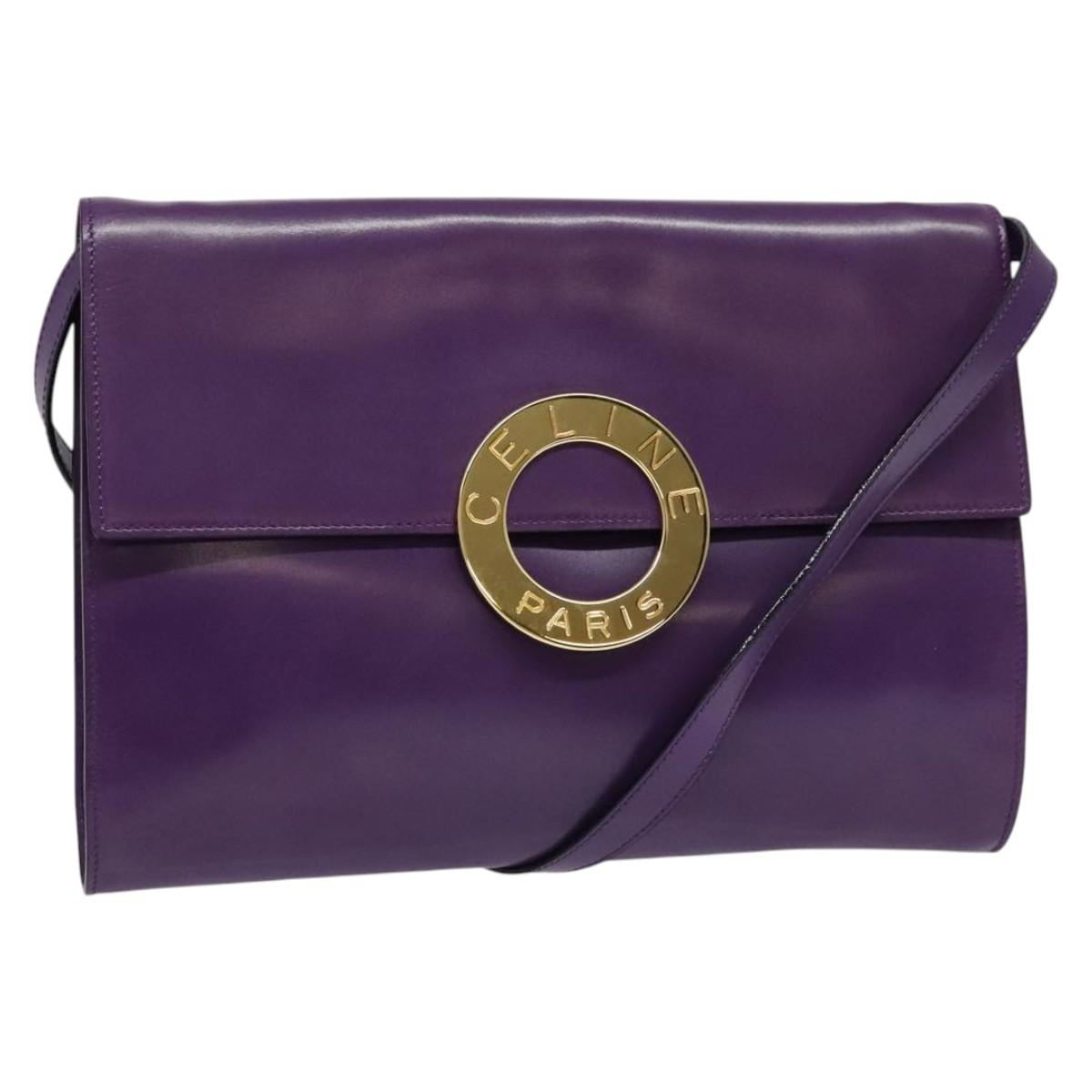 CELINE Shoulder Bag Leather Purple Gold Auth 138822