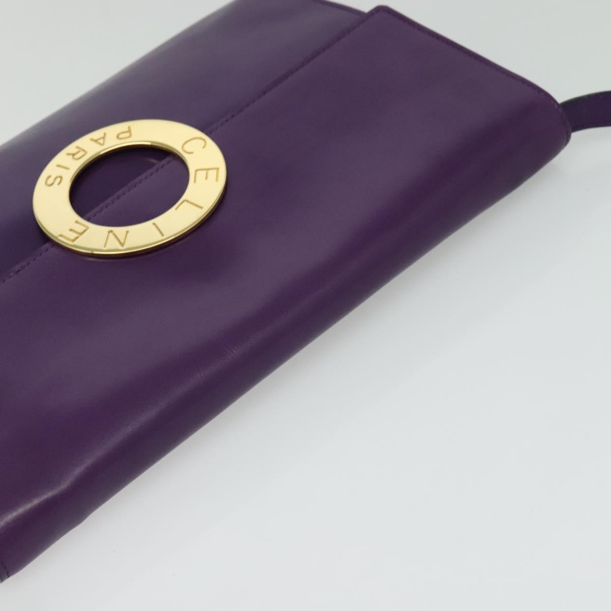 CELINE Shoulder Bag Leather Purple Gold Auth 138822